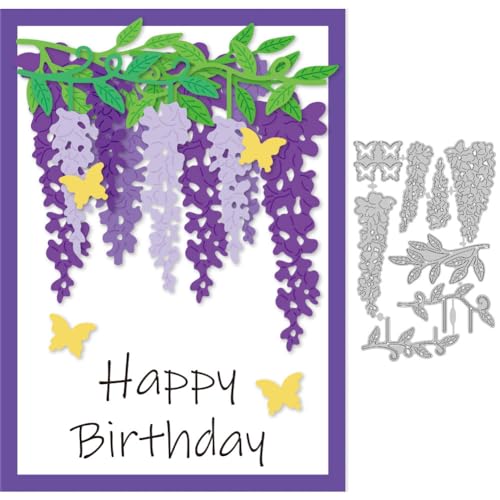 DELORIGIN Glyzinien-Blumen-Stanzformen, Kartenbordüre, Stich, Stanzform, Karbonstahl, Schablonen, Karten, Scrapbooking, Prägeschablone für Bastelarbeiten, Alben, Geschenkkarten, Dekoration von DELORIGIN