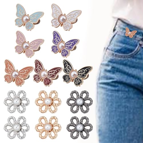 DELORIGIN Hosen-Taillenspanner mit abnehmbaren Schmetterlings-Blumen-Jeansknöpfen, kein Nähen, verstellbare dekorative Taillenschnallen, Clip, Jeansknöpfe für lose Jeans, Kleider, Hosen, Röcke, 13 DELORIGIN Hosen-Taillenspanner mit abnehmbaren Schmetterlings-Blumen-Jeansknöpfen, kein Nähen, verstellbare dekorative Taillenschnallen, Clip, Jeansknöpfe für lose Jeans, Kleider, Hosen, Röcke, 13 von DELORIGIN