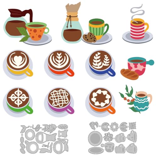 DELORIGIN Kaffee Latte Art Stanzformen Kaffeetasse Kartenherstellung Stanzschablone Karten Scrapbooking Prägevorlage Stanzformen Für Grußkarten Einladungen Dekoration von DELORIGIN
