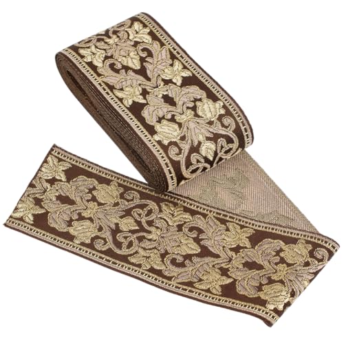DELORIGIN Kaffeefarbenes Boho Jacquardband Blumenband 5 M Ethnische Stickerei Polyester Flache Borte 61 Mm Gewebtes Spitzenband Zum Nähen von Kleidung Taschen Hüten Geschenken Dekoband von DELORIGIN