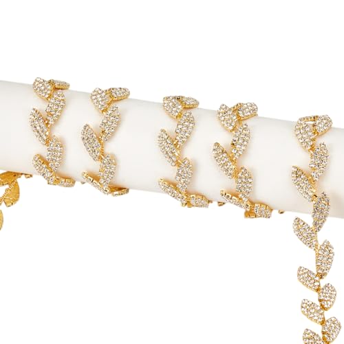 DELORIGIN Kristallblätter, eleganter Strassbesatz, Strass-Kette für Kleidung, Applikation, zum Nähen, Basteln, Schmuck, Hochzeit, Party, Armbänder, Handwerk, Brautkleid, Goldfarben, 0,9 m DELORIGIN Kristallblätter, eleganter Strassbesatz, Strass-Kette für Kleidung, Applikation, zum Nähen, Basteln, Schmuck, Hochzeit, Party, Armbänder, Handwerk, Brautkleid, Goldfarben, 0,9 m von DELORIGIN