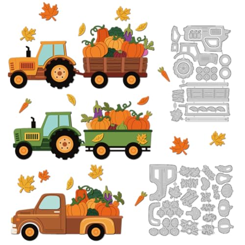 DELORIGIN Kürbis-LKW-Stanzformen, Herbst-Kartenherstellung, Schablone, Scrapbooking, Prägung, Karbonstahl, Schablone für Grußkarten, Bastelalbum, Thanksgiving, Halloween, Einladungsdekoration von DELORIGIN