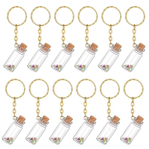 DELORIGIN Mini-Glas-Wunschflaschen-Schlüsselanhänger, 3 ml, winzige Gläser mit Korkdeckel, Trankflaschen mit glitzernden Sternen, goldene Schlüsselanhänger, Anhänger für Bastelarbeiten, Party DELORIGIN Mini-Glas-Wunschflaschen-Schlüsselanhänger, 3 ml, winzige Gläser mit Korkdeckel, Trankflaschen mit glitzernden Sternen, goldene Schlüsselanhänger, Anhänger für Bastelarbeiten, Party von DELORIGIN