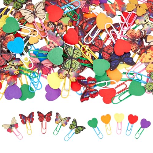 DELORIGIN Niedliche Schmetterling-Büroklammern, 2 Stile, Holz-Lesezeichen, Markierungsbinder, dekorative Clips, Herz-Datei-Dokumentenklammern für Bücherliebhaber, Geschenk, Zuhause, Schule, Büro von DELORIGIN