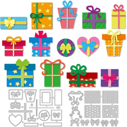DELORIGIN Overlay-Geschenkbox-Stanzschablone, Schleife, Box, Kartenherstellung, Stanzschablone, Karbonstahl, Stanzformen für Karten, Scrapbooking, Prägeschablone, Stanzformen für Grußkarten von DELORIGIN