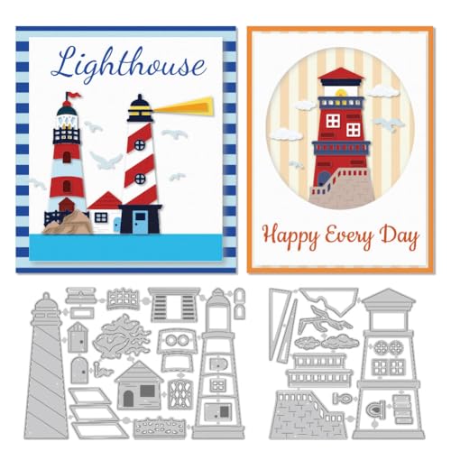 DELORIGIN Overlay Leuchtturm Stanzformen Stanzschablonen Aus Karbonstahl Mit Nautischen Motiven Für Scrapbooking Prägevorlage Für Die Kartengestaltung Einladungen Reisealben Dekoration von DELORIGIN
