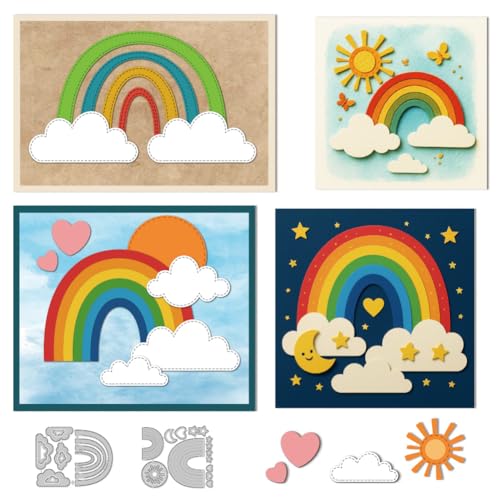 DELORIGIN Regenbogen-Stanzformen für Kartenherstellung, Wolke, Sonne, Mond, Metallschablone, Scrapbooking, Prägeschablone für Grußkarten, Bastelarbeiten, Fotoalbum, Einladung, Dekoration von DELORIGIN