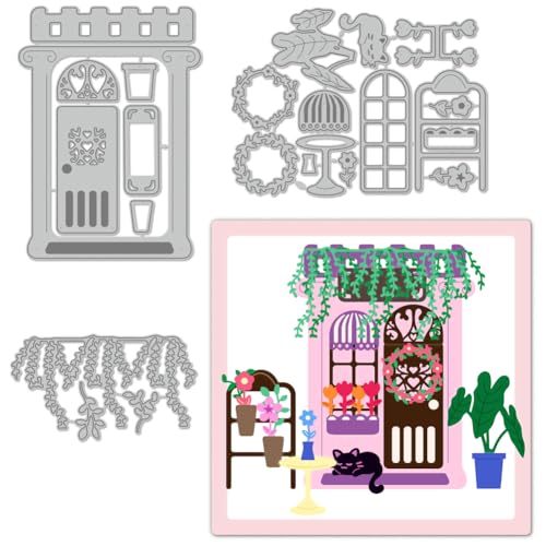 DELORIGIN Stanzformen Für Blumenläden Kartenherstellung Tür/Fenster Stanzschablone Karbonstahl Stanzungen Karten Scrapbooking Prägeschablonen Rahmen Stanzschablonen Neuheiten Für Karten Album Dekor von DELORIGIN