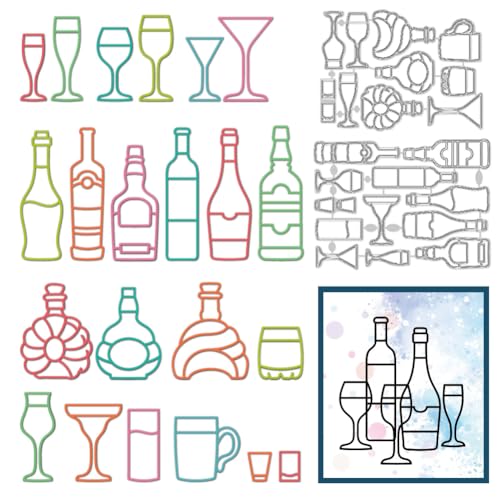 DELORIGIN Stanzformen Für Weinflaschen Mit Linienkunst Rahmen Aus Kohlenstoffstahl Stanzschablonen Scrapbooking Prägevorlage Für Alben DIY Papierbastelkartenherstellung von DELORIGIN