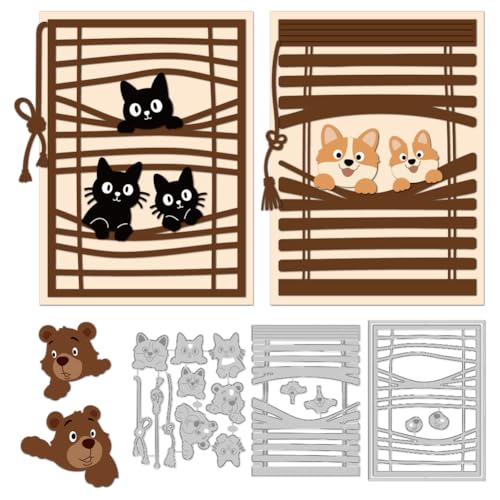 DELORIGIN Stanzformen Mit Jalousien Tieren Katzen Bären Hunde Kartenherstellung Schablone Scrapbooking Prägevorlage Stanzformen Für Grußkarten Einladungen Dekoration von DELORIGIN
