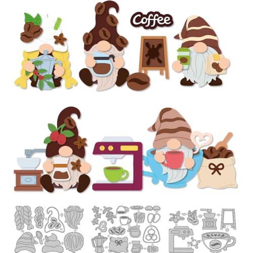 DELORIGIN Stanzformen Mit Kaffee Zwerg Kartenherstellung Schablone Scrapbooking Prägevorlage Für Grußkarten Papieralben Hochzeitseinladungen Dekoration von DELORIGIN