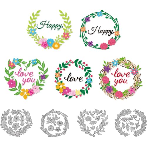 DELORIGIN Stanzformen Mit Kranz Und Liebesworten Stanzformen Aus Metall Prägeschablonen Schablonen Für Die Kartenherstellung Dekoration DIY Scrapbooking Ostern Weihnachtsdeko von DELORIGIN