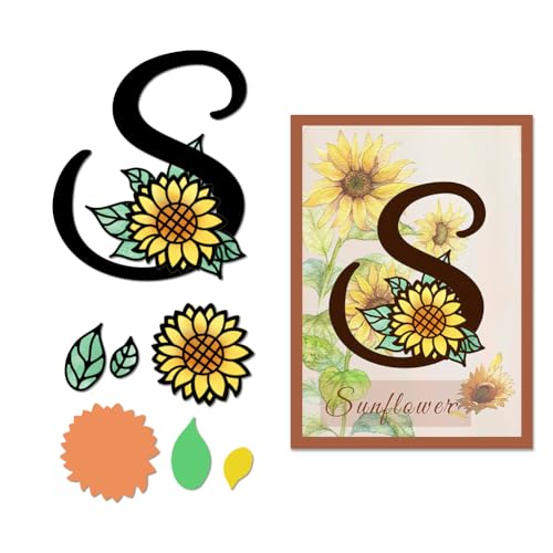 DELORIGIN Stanzformen Mit Sonnenblumen S Buchstaben Gestanzte Kartenschablonen Aus Karbonstahl Scrapbooking Stanzschablonen Neuheiten Prägeschablonen Rahmen Für DIY Bastelpapieralben Geschenkdekor von DELORIGIN