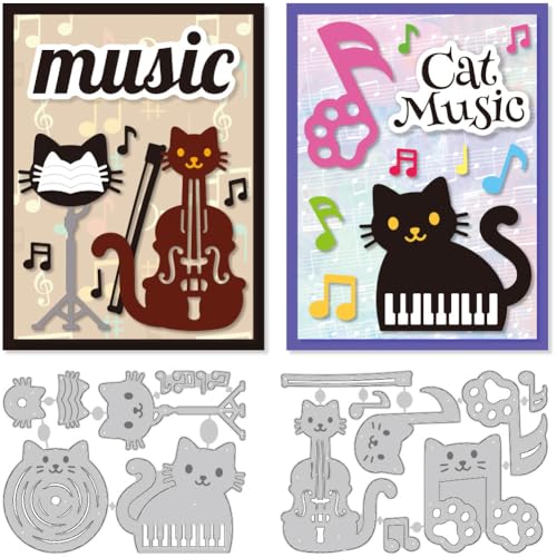 DELORIGIN Stanzschablone mit Katzenmusik, Musik, Kätzchen, Kartenherstellung, Metall-Stanzformen, Karten, Scrapbooking, Prägeschablone für Geburtstag, Grußkarten, Bastelalbum, Einladung, festliche von DELORIGIN