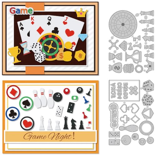 DELORIGIN Stanzschablone mit Spielmotiven, für Zuhause, Party, Kartenherstellung, Karbonstahl, Stanzformen, Karten, Scrapbooking, Prägeschablone, Metallschablone für Karten, Papierbastelarbeiten, DELORIGIN Stanzschablone mit Spielmotiven, für Zuhause, Party, Kartenherstellung, Karbonstahl, Stanzformen, Karten, Scrapbooking, Prägeschablone, Metallschablone für Karten, Papierbastelarbeiten, von DELORIGIN