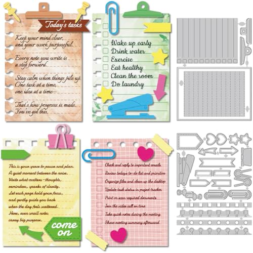 DELORIGIN Stick-it Stanzschablone für Notizen, Büroelemente, Kartenherstellung, Karbonstahl, Stanzformen für Karten, Scrapbooking, Prägeschablone für Grußkarten, Papierbastelalbum von DELORIGIN