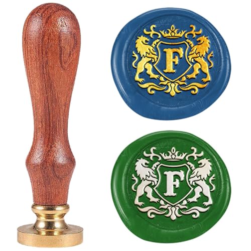 DELORIGIN Wachssiegelstempel mit Löwen-Emblem, Buchstabe F, Alphabet, Siegelstempel, abnehmbarer Messingkopf-Siegelstempel mit Holzgriff, Siegelwachs für Grußkarte, Briefe, Einladungen, Geschenkkarte DELORIGIN Wachssiegelstempel mit Löwen-Emblem, Buchstabe F, Alphabet, Siegelstempel, abnehmbarer Messingkopf-Siegelstempel mit Holzgriff, Siegelwachs für Grußkarte, Briefe, Einladungen, Geschenkkarte von DELORIGIN
