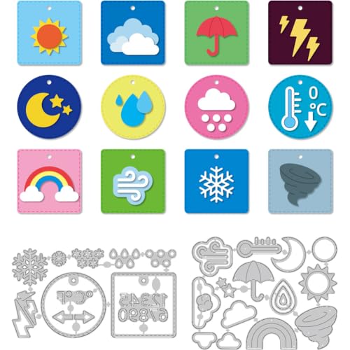 DELORIGIN Wetter-Icons Stanzformen für Kartenherstellung, Metallschablone, Scrapbooking, Prägeschablone für Grußkarten, Bastelarbeiten, Fotoalbum, Einladung, Tagebuch, Dekoration DELORIGIN Wetter-Icons Stanzformen für Kartenherstellung, Metallschablone, Scrapbooking, Prägeschablone für Grußkarten, Bastelarbeiten, Fotoalbum, Einladung, Tagebuch, Dekoration von DELORIGIN