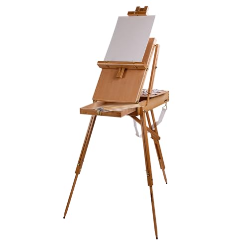 DEMA Feldstaffelei aus Holz mit Zubehör, stabile Malstaffelei für Ölfarben und Acrylfarben, ideal für Leinwandmalerei, höhenverstellbar und klappbar, inklusive Palette und Pinseln DEMA Feldstaffelei aus Holz mit Zubehör, stabile Malstaffelei für Ölfarben und Acrylfarben, ideal für Leinwandmalerei, höhenverstellbar und klappbar, inklusive Palette und Pinseln von DEMA