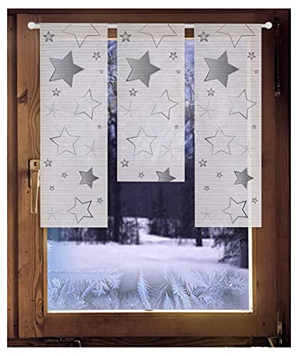 DEMASol 3er Set Scheibenhänger Sterne Moderne Kurzgardine Weihnachtsdeko in grau-weiß von DEMASol
