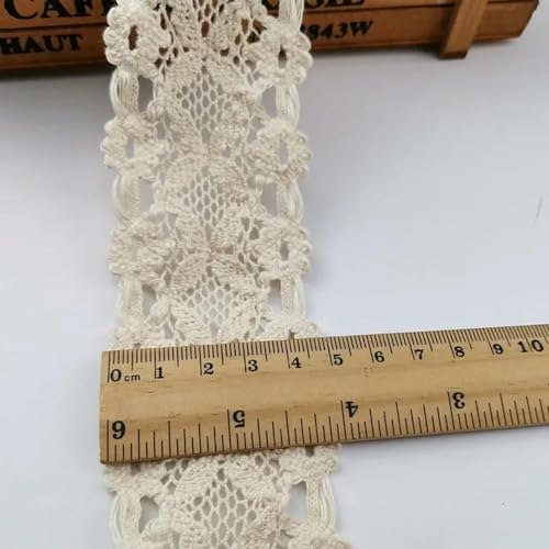 10 Yards Baumwollspitze 53 mm weiß beige Baumwoll-Spitzenband DIY handgefertigte Spitzenborte Bekleidungszubehör von DENGG