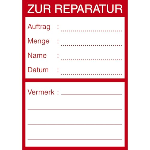 DENIOS® Qualitätssicherungs-Etiketten "Zur Reparatur", Folie, selbstklebend, 62 x 88 mm, VE = 100 Stück von DENIOS