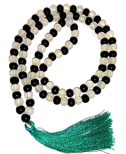 Rahu Ketu Cat's Eye/Ketu/Lehsuniya und schwarzer Achat, Edelstein, 108 + 1 Perlen (8 mm), Japa-Mala für Männer und Frauen, B08RXF5WDN von DENMOUS
