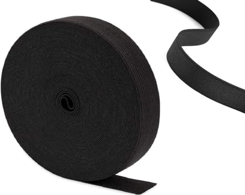 Densco Flacher Bund, elastisches Nähband, 25 mm breit, elastisch, Bastelzubehör, Weiß, 10 m (25MM | 10 METER, BLACK) von DENSCO