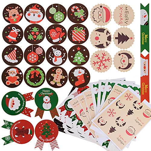 288 Stück 24 Blätter Weihnachtsaufkleber Weihnachten Geschenkaufkleber Sticker Etiketten selbstklebend für Umschlag Geschenktüten Papiertüten Weihnachtskarten von DEOMOR