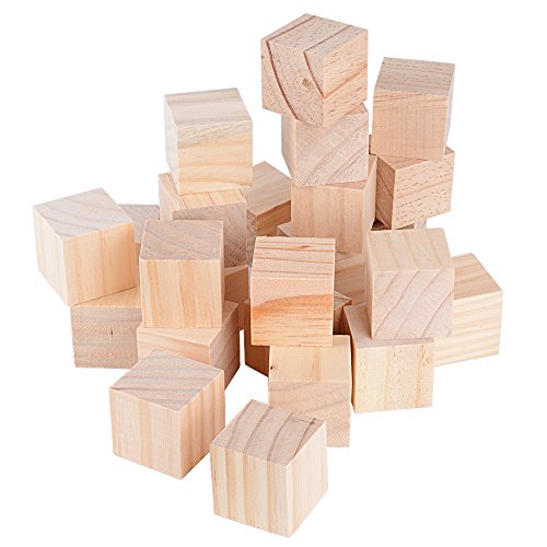 DEOMOR 24 Stück Holzwürfel 40mm Blanko Deko Bastelmaterial Quadrat Natur zum DIY Basteln Malen Handwerk Dekoration von DEOMOR