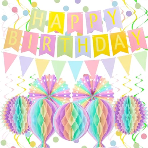 Geburtstagsdeko Pompons, Macarons Pastell Party Deko Happy Birthday Banner mit Wabenball Stern hängende Wirbel Streamer Kreis Punkt Girlande Dekroationen Wimpelkette Geburtstag Deko für Frauen Geburtstagsdeko Pompons, Macarons Pastell Party Deko Happy Birthday Banner mit Wabenball Stern hängende Wirbel Streamer Kreis Punkt Girlande Dekroationen Wimpelkette Geburtstag Deko für Frauen von DEQIANDUO