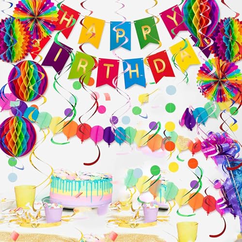 Regenbogen Pompons Party Deko Mehrfarbige Geburtstag Deko Happy Birthday Girlande Wimpelkette Geburtstag Wabenbälle Birthday Wirbel Streamer Kreis Punkt Girlande Dekroationen für Männer Frauen Regenbogen Pompons Party Deko Mehrfarbige Geburtstag Deko Happy Birthday Girlande Wimpelkette Geburtstag Wabenbälle Birthday Wirbel Streamer Kreis Punkt Girlande Dekroationen für Männer Frauen von DEQIANDUO