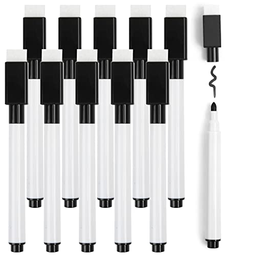DERAYEE 10 schwarze abwischbare Whiteboard-Stifte mit Radiergummi, Filzstift, feine Spitze, für Kinder von DERAYEE