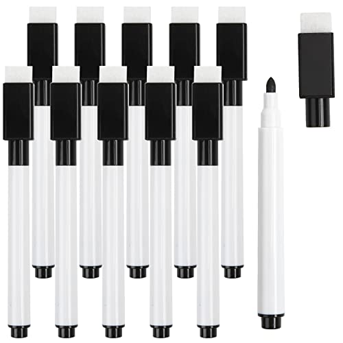 DERAYEE 10 schwarze abwischbare Whiteboard-Stifte mit Radiergummi, Filzstift, feine Spitze, für Kinder von DERAYEE