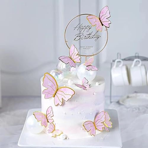 DERAYEE 11 Stück rosa Schmetterlinge Tortendeko,Cupcake Topper, Kuchen Dekoration für Geburtstag von DERAYEE