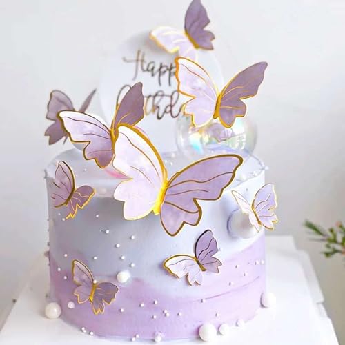 DERAYEE 11 Stück violett Schmetterlinge Tortendeko,Cupcake Topper, Kuchen Dekoration für Geburtstag von DERAYEE