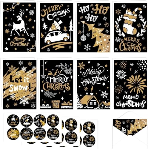 DERAYEE 16 Stück Weihnachtskarten Set(15.2x10.2cm) Klappkarten mit Gold Karikatur veredelt für Weihnacht Weihnachtsgeschenke Familie und Freunde, DERAYEE-DE-DK370M1P2TQ von DERAYEE