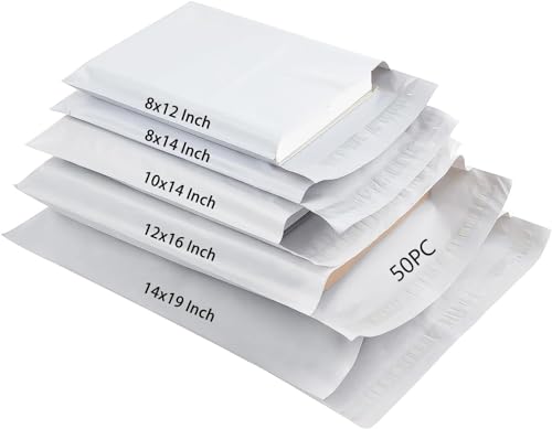 DERAYEE 50pc weiße Poly Versandtaschen,Versandbeutel Plastik selbstklebend,Pakettaschen Kunststoffbeutel Versandtüten mit 5 Gemischt Größe für die Verpackung DERAYEE 50pc weiße Poly Versandtaschen,Versandbeutel Plastik selbstklebend,Pakettaschen Kunststoffbeutel Versandtüten mit 5 Gemischt Größe für die Verpackung von DERAYEE