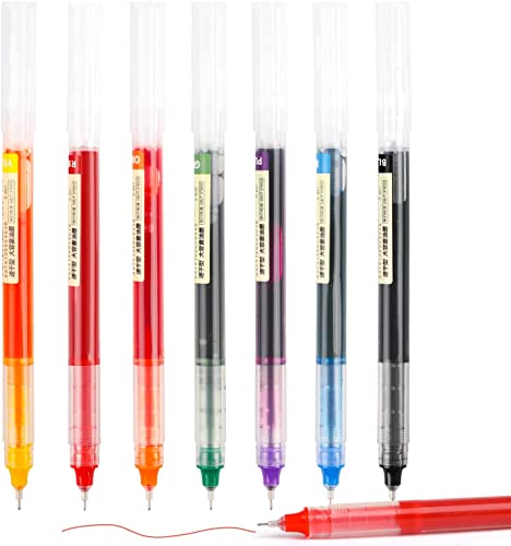 DERAYEE 7 Stück bunte Tintenroller Stifte,0.5mm Flüssigtinte Rollerball Stift,Schnelltrocknende Kugelschreiber Gelstifte für Schule,Geschäft von DERAYEE