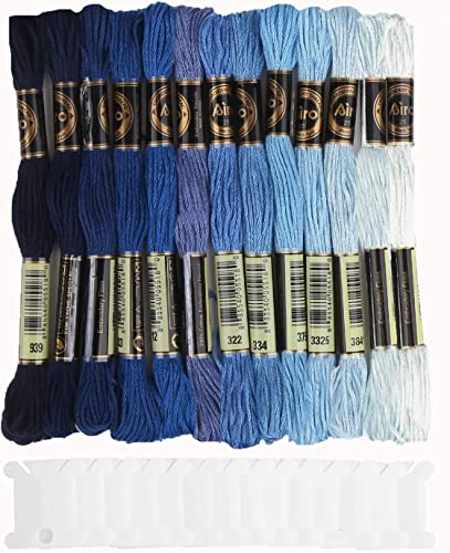 DERAYEE Blau 14 Farben je 8 Meter Stickgarn Set,Kreuzstichfäden für Sticken,Basteln, Kreuzstich,Häkeln von DERAYEE