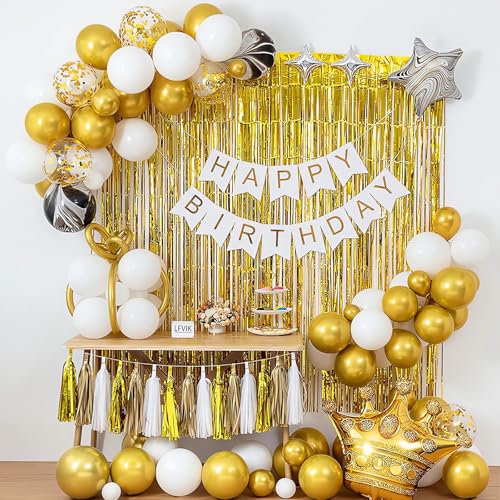 DERAYEE Geburtstagsparty-Dekorationen, Weiß und Gold, Ballon-Geburtstagsdekoration, Happy Birthday-Banner für Erwachsene, Frauen, Männer, Kinder, Geburtstagsdekoration DERAYEE Geburtstagsparty-Dekorationen, Weiß und Gold, Ballon-Geburtstagsdekoration, Happy Birthday-Banner für Erwachsene, Frauen, Männer, Kinder, Geburtstagsdekoration von DERAYEE