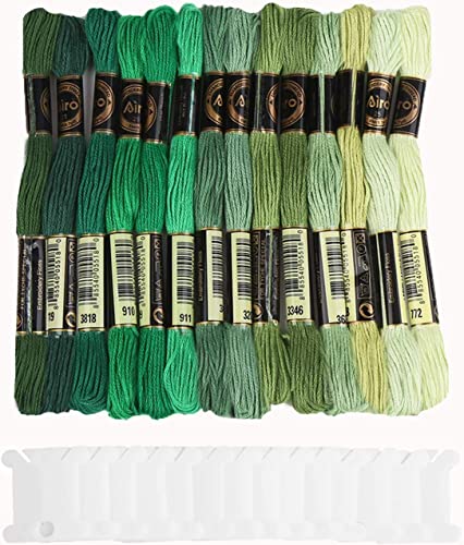 DERAYEE Grün14 Farben je 8 Meter Stickgarn Set,Kreuzstichfäden für Sticken,Basteln, Kreuzstich,Häkeln von DERAYEE