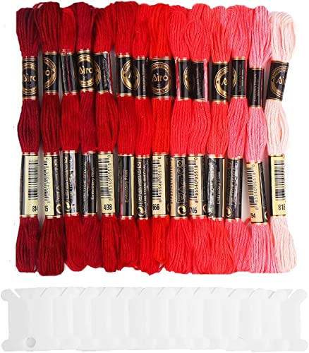 DERAYEE Rot 14 Farben je 8 Meter Stickgarn Set,Kreuzstichfäden für Sticken,Basteln, Kreuzstich,Häkeln von DERAYEE