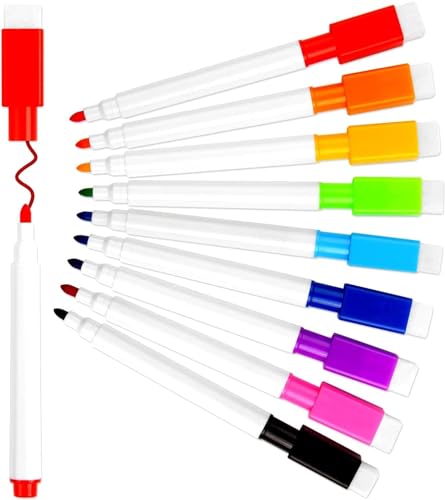 DERAYEE Set mit 9 Filzstiften für Whiteboard, magnetisch, verschiedene Farben, abwischbarer Marker von DERAYEE