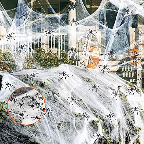 DERAYEE Spinnennetz Halloween, 60g Spinnennetz mit 30 Stücke Spinnen für Halloween Deko Draussen von DERAYEE