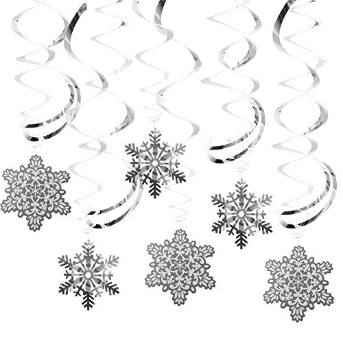 Deraye 20 Stück Schneeflocken-Wirbel Hängedekorationen Dekorationen Ausschnitt Dekorationen Partyzubehör für Weihnachtsmann Party Weihnachten Zubehör von DERAYEE