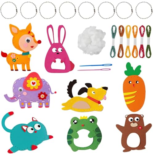 DERJDISF Kreatives Nähset für Nachwuchs - Strickliesel & Webrahmen Set, Perfekt zum Nähen, Prickelnadel Set - Bunte Filztiere für Spielspaß und Lernvergnügen von DERJDISF