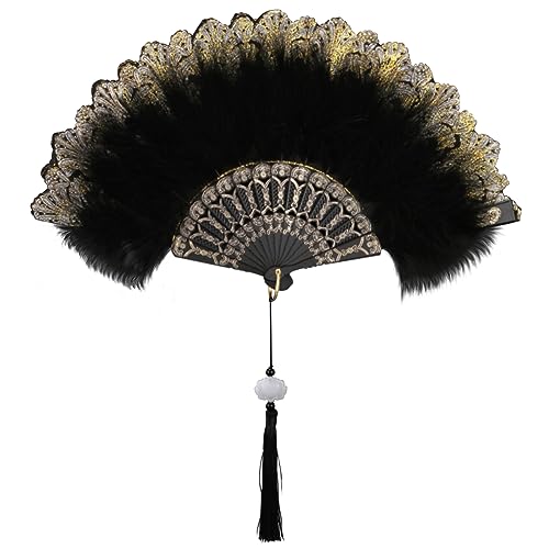 Damen Fächer Feder, Embroidered Flower Marabou Feather Fan, Marabou Federfächer, 1920er Jahre Vintage Faltbar Handheld Handfächer, 20er Jahre Gestickte Blume Folding Feather Fan für Hochzeit Halloween Damen Fächer Feder, Embroidered Flower Marabou Feather Fan, Marabou Federfächer, 1920er Jahre Vintage Faltbar Handheld Handfächer, 20er Jahre Gestickte Blume Folding Feather Fan für Hochzeit Halloween von DERJDISF