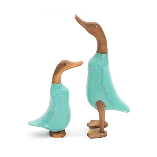 Enten HOLZFIGUREN Set Duck | Mahagoni, Teakholz, 33x20, bunt, 2-teilig | Deko Ente, Enten Skulptur, Holzskulptur, farbige Teak Dekofigur, Tierfigur | Farbe: türkis von DESIGN DELIGHTS