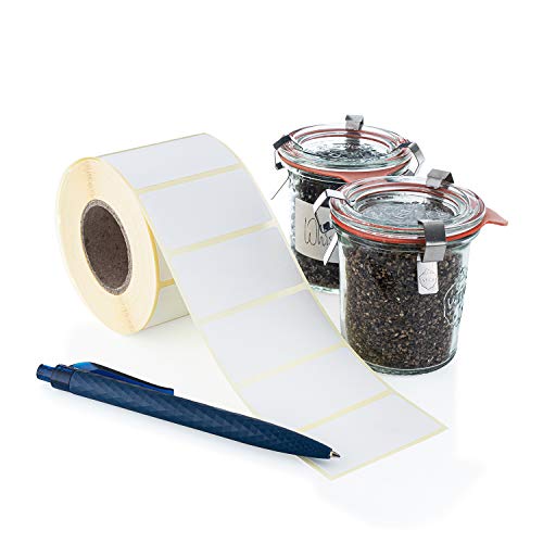 DESIGN WUNDER® - 1000 blanko Etiketten selbstklebend/weiße Klebeetiketten zur Beschriftung, nutzbar als Aufkleber für Vorratsdosen, Marmeladengläser als Gefrieretiketten & Tiefkühletiketten von DESIGN WUNDER